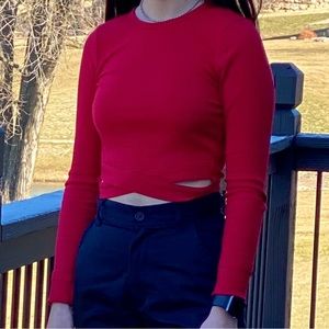 Hollister Shirt Red Crop Top Long Sleeve Size Small